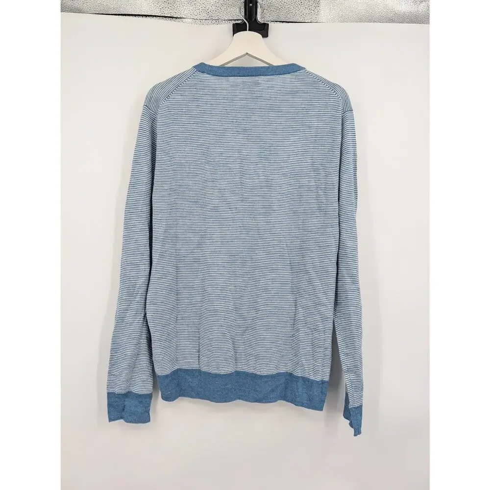 J Crew Cotton Linen Crewneck Sweater In Heather Microstripe Men's Large Comfort